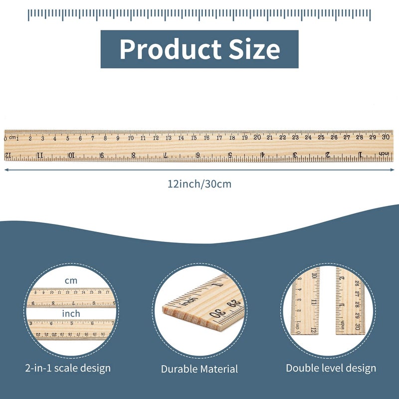 SZLFSX 120 Pack Wooden Ruler 12 inch Rulers Bulk Wood Measuring Ruler Office Ruler 2 Scale - Image 3